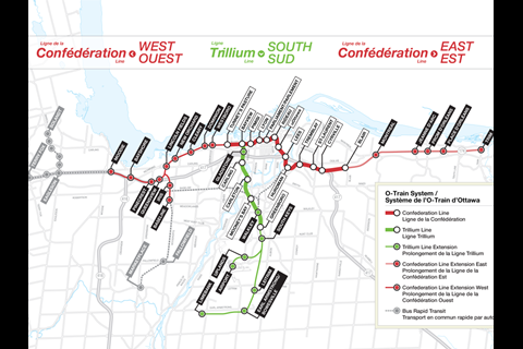 Map of Ottawa's Trillium Line extension project.